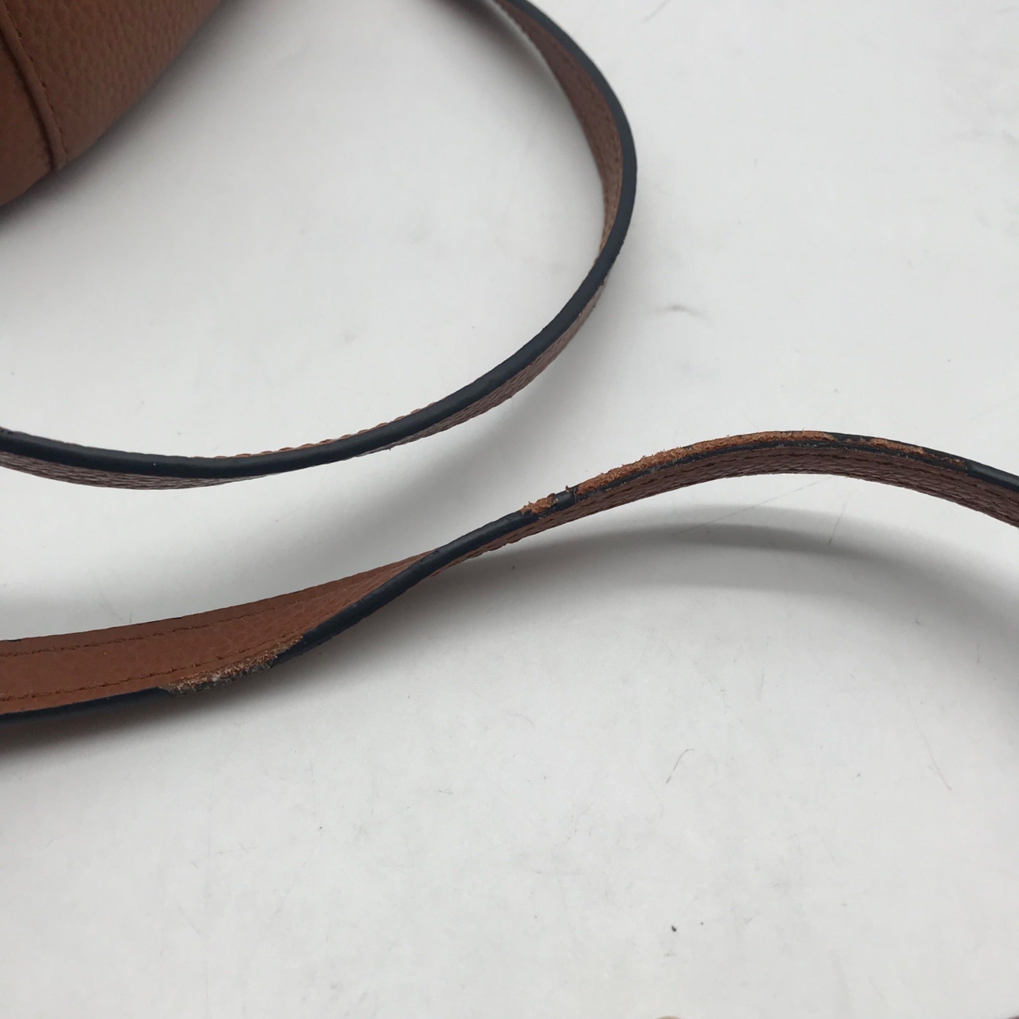Pom Pom Brown Pebbled Leather Crossbody Bag