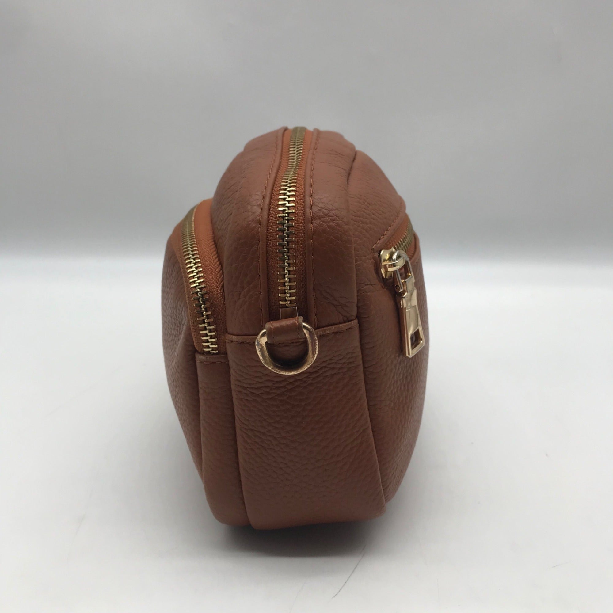 Pom Pom Brown Pebbled Leather Crossbody Bag