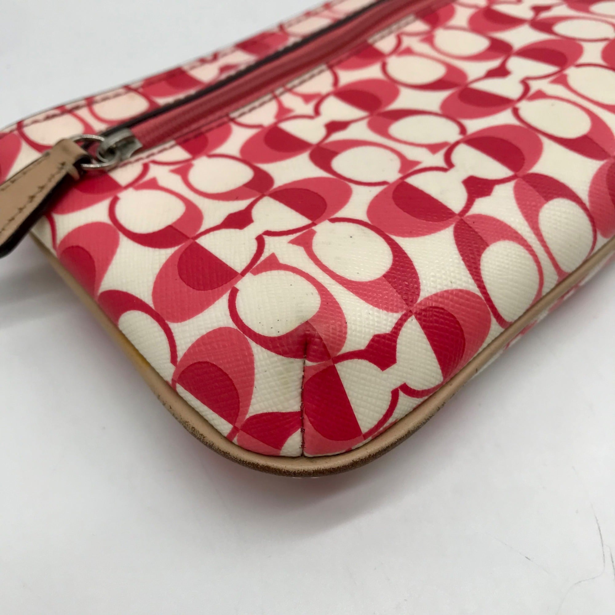 Coach Pink And White Coated Canvas Peyton Dream Monogram Wristlet