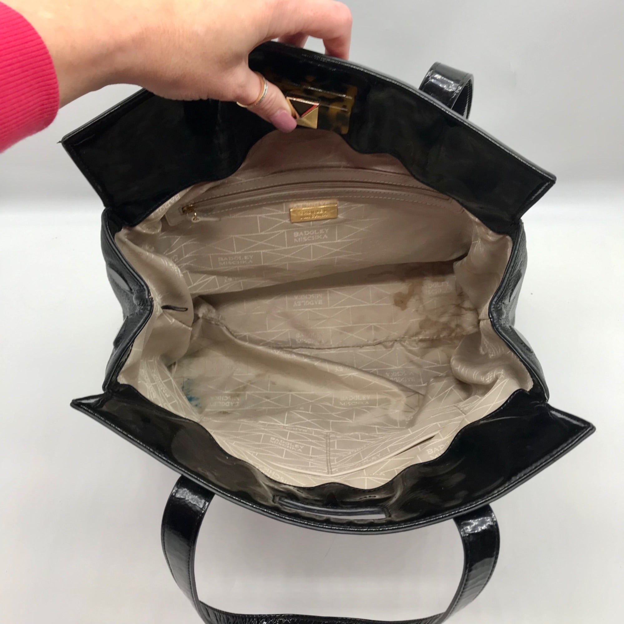 Badgley Mischka Black Leather Maya Tote Bag