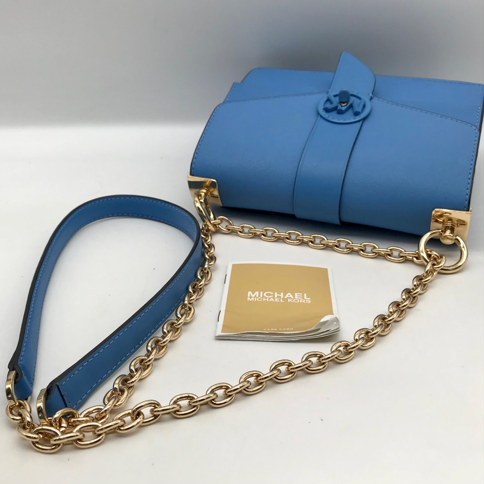 Michael Kors Blue Saffiano Leather Greenwich Small Crossbody Bag