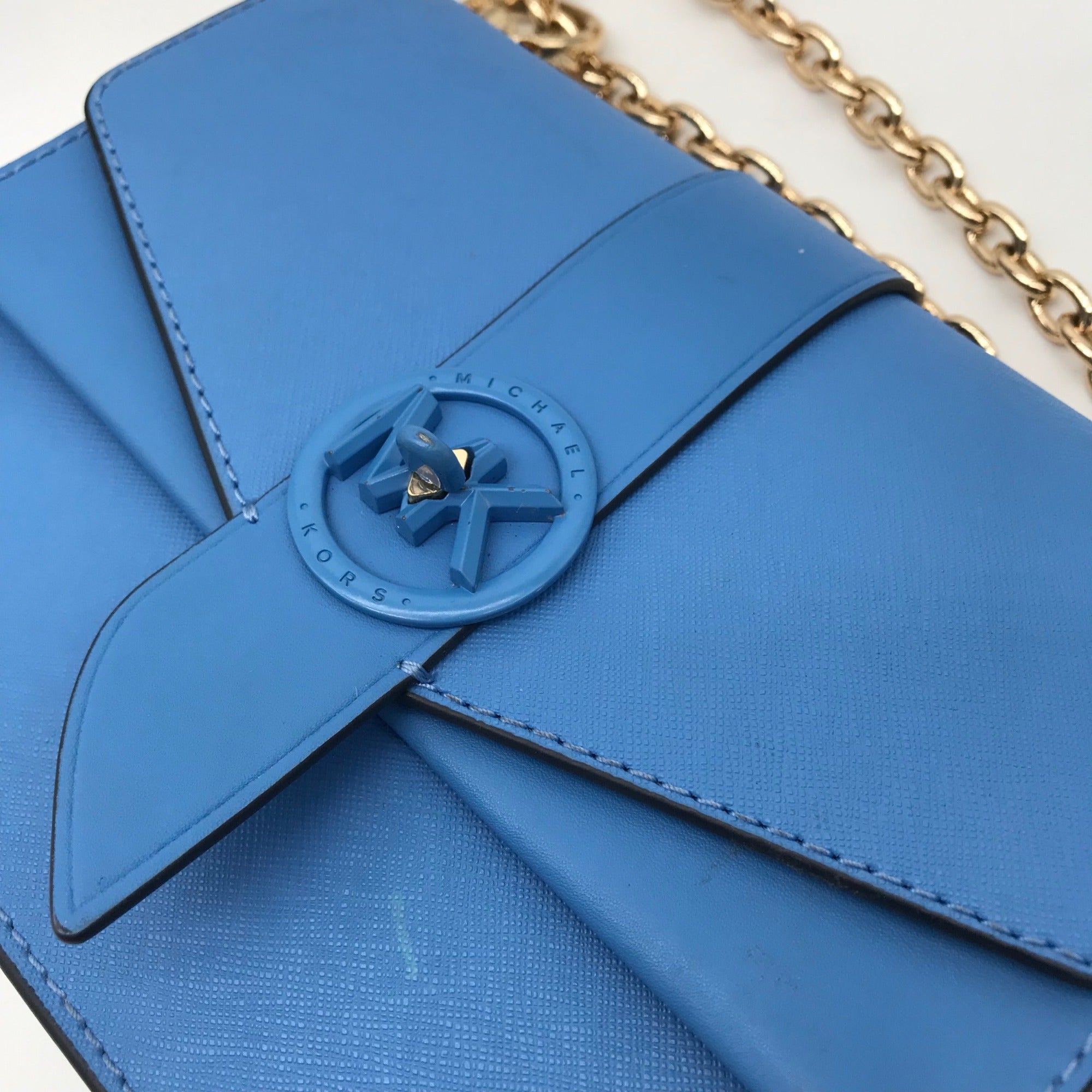 Michael Kors Blue Saffiano Leather Greenwich Small Crossbody Bag