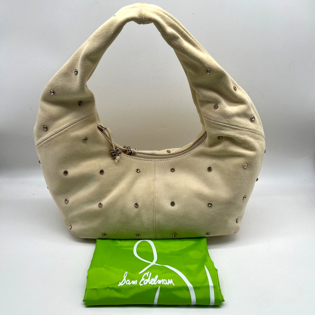 Sam Edelman Faren Rhinestone Medium Beige Suede Hobo