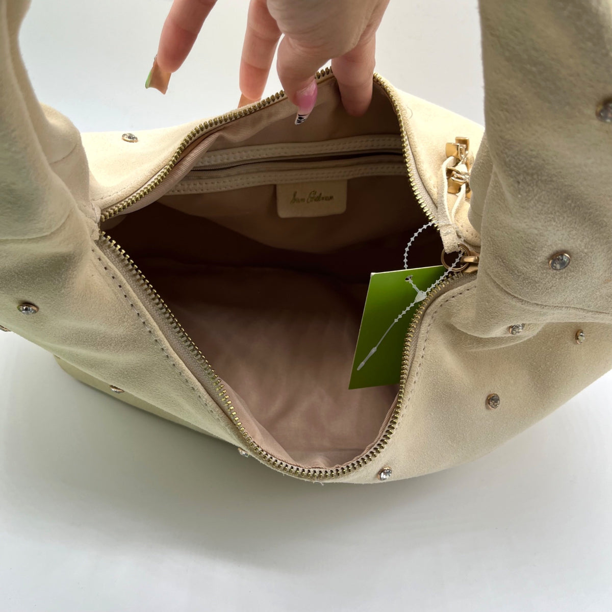 Sam Edelman Faren Rhinestone Medium Beige Suede Hobo
