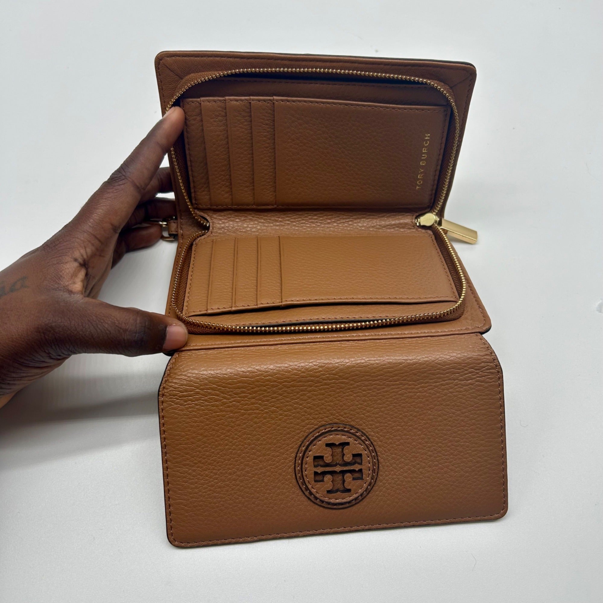 Tory Burch Brown Pebbled Leather Wallet