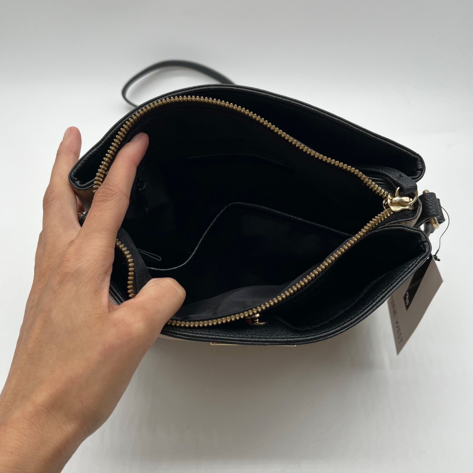 Nine West Beige Pebbled Faux Leather Crossbody Bag