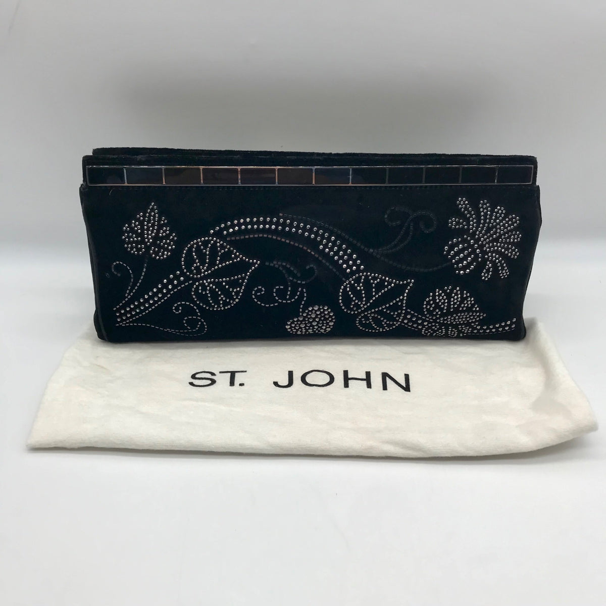 St. John Black Rhinestone Embellished Evening Clutch