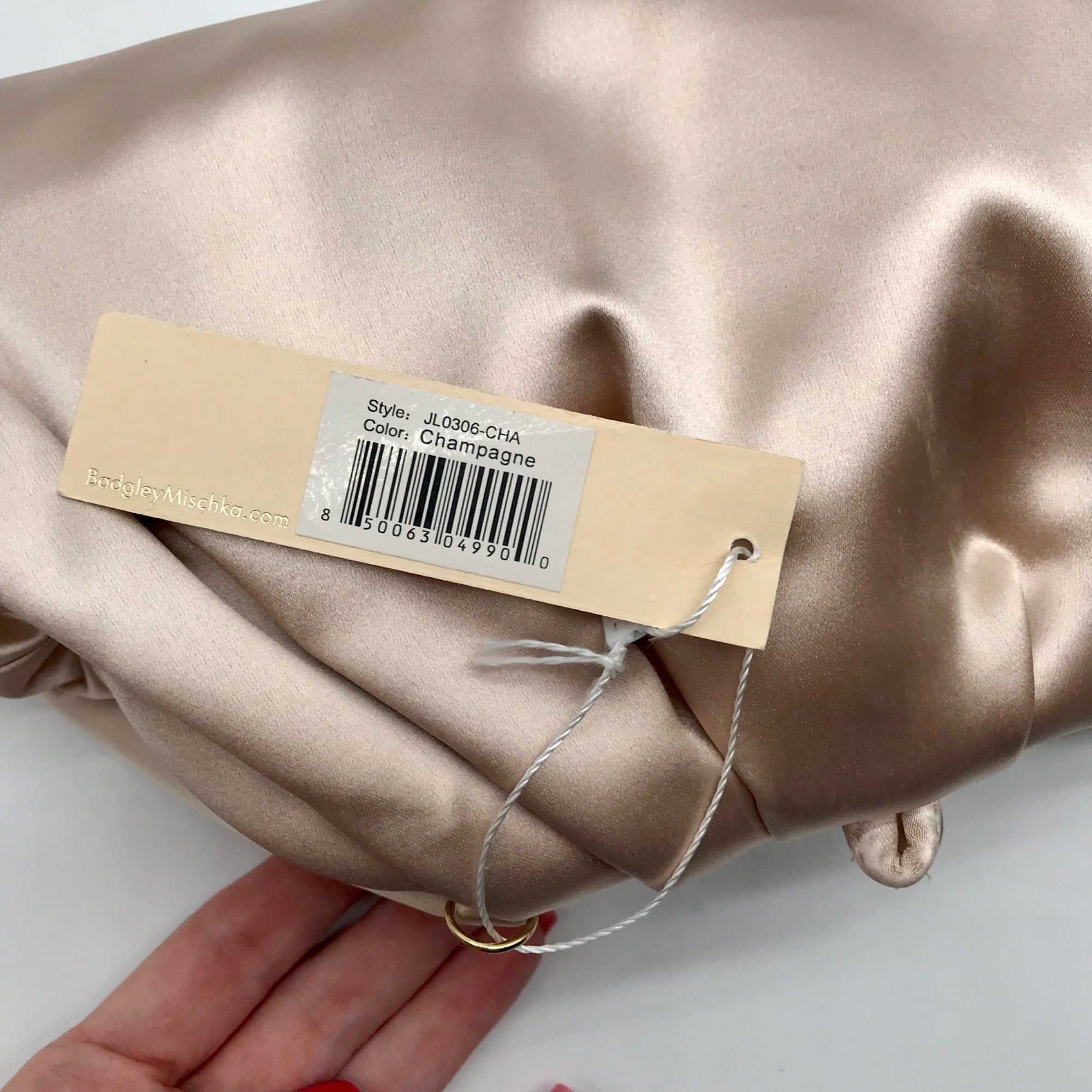 Badgley Mischka Champagne Posey Satin Bow Convertible Clutch Bag