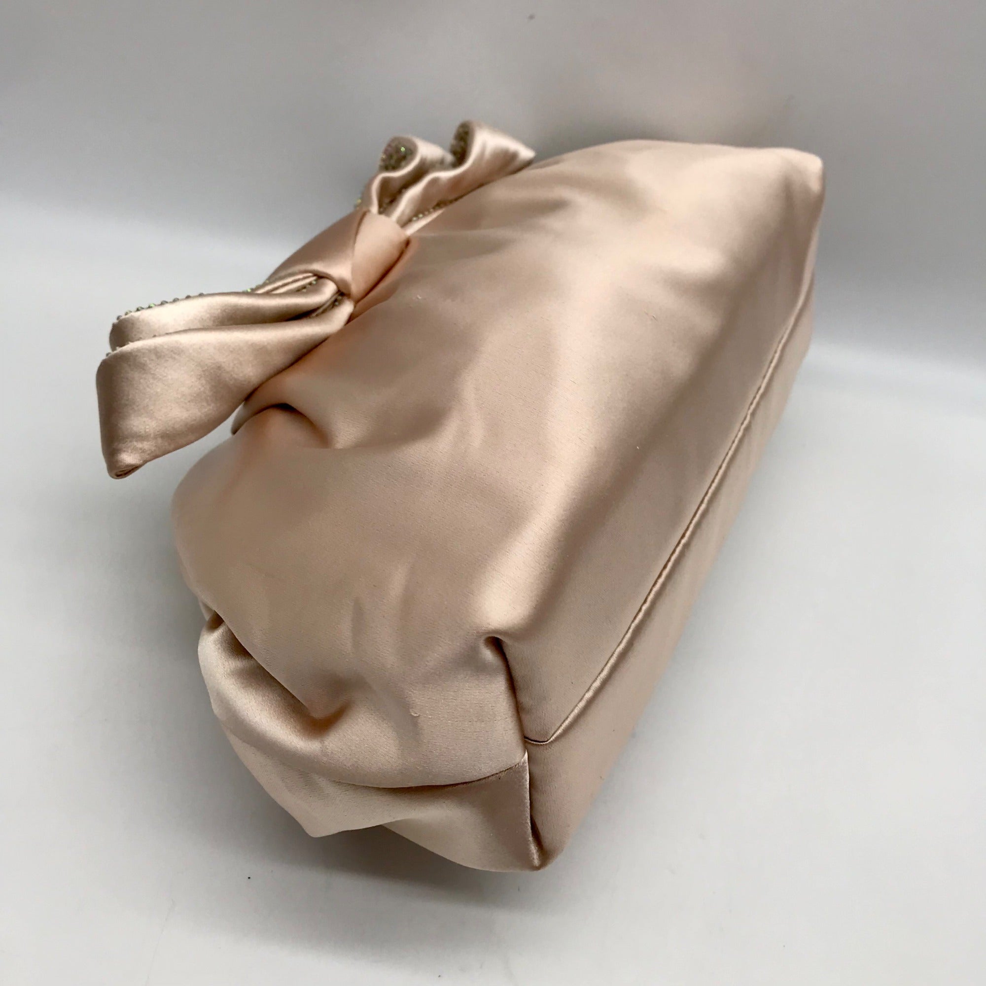 Badgley Mischka Champagne Posey Satin Bow Convertible Clutch Bag