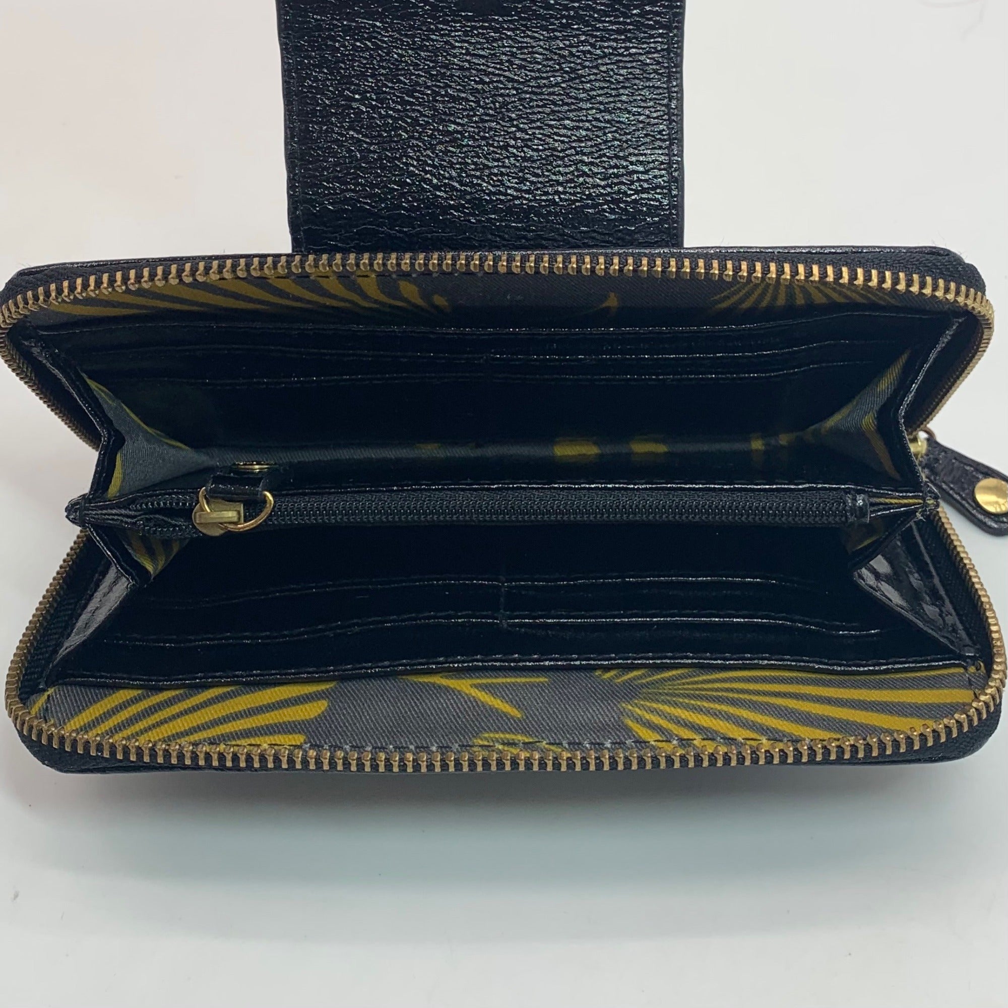 Ted Baker Black Patent Leather Buckle Zip Around Wallet