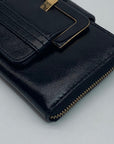 Ted Baker Black Patent Leather Buckle Zip Around Wallet