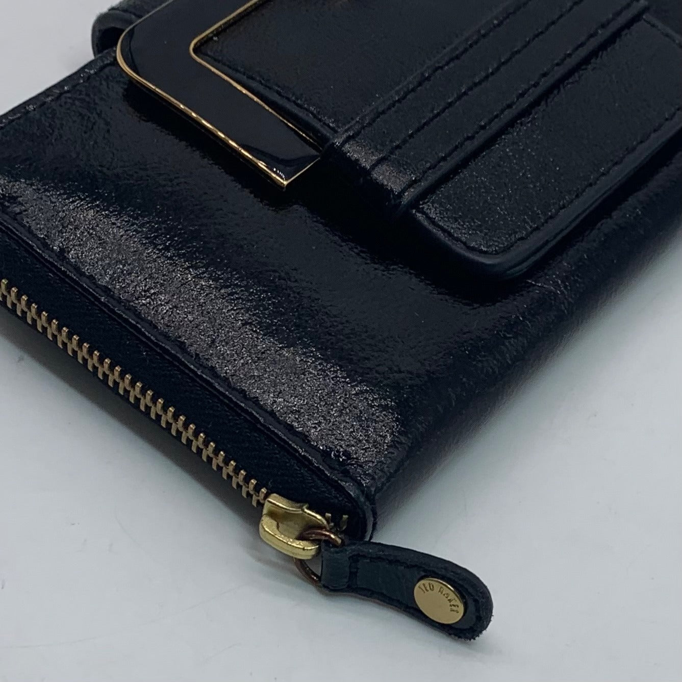 Ted Baker Black Patent Leather Buckle Zip Around Wallet