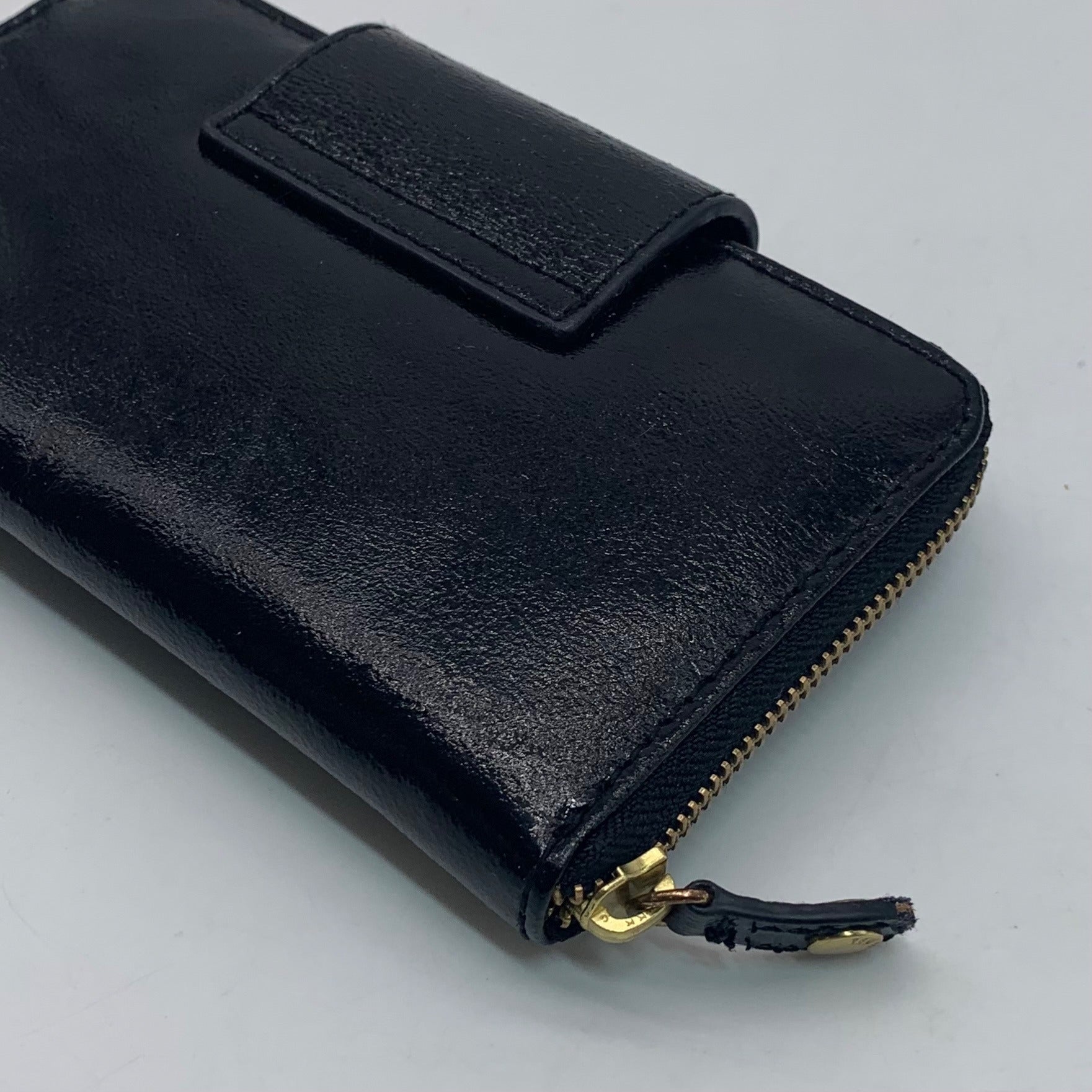 Ted Baker Black Patent Leather Buckle Zip Around Wallet