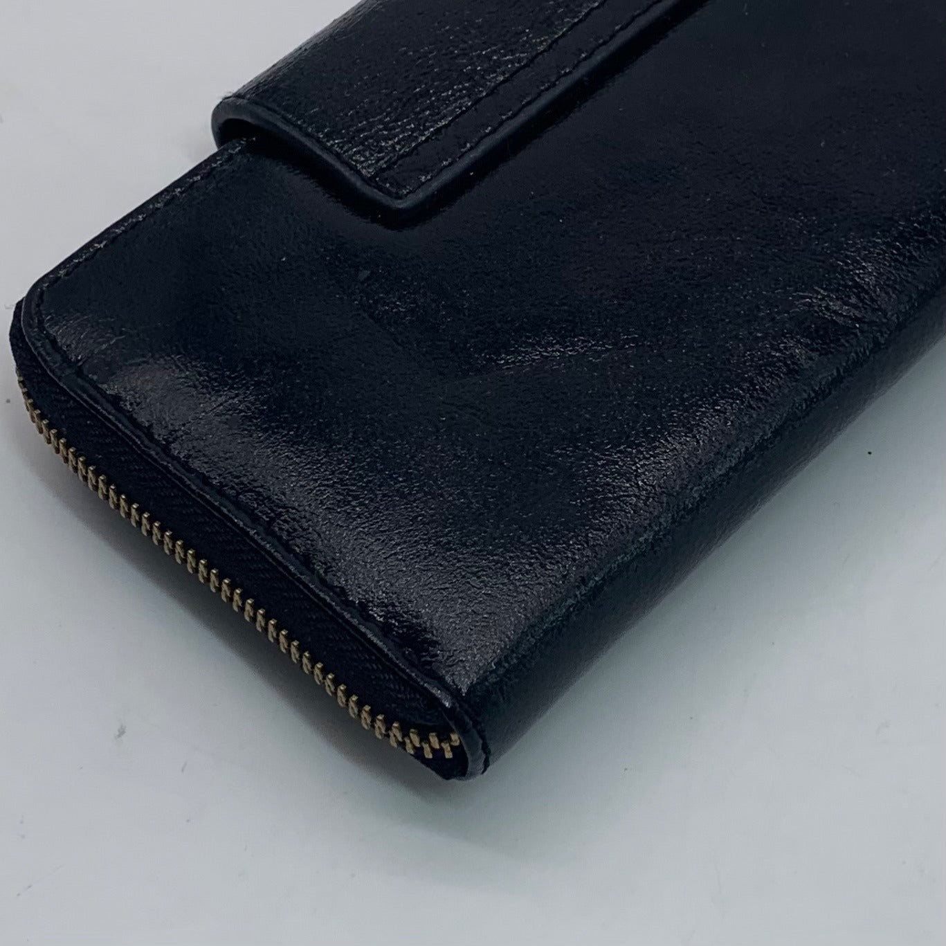 Ted Baker Black Patent Leather Buckle Zip Around Wallet