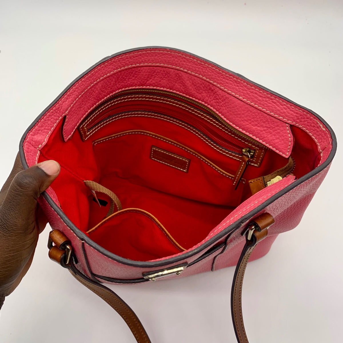 Dooney &amp; Bourke Pink Pebbled Leather Small Shopper Tote Bag