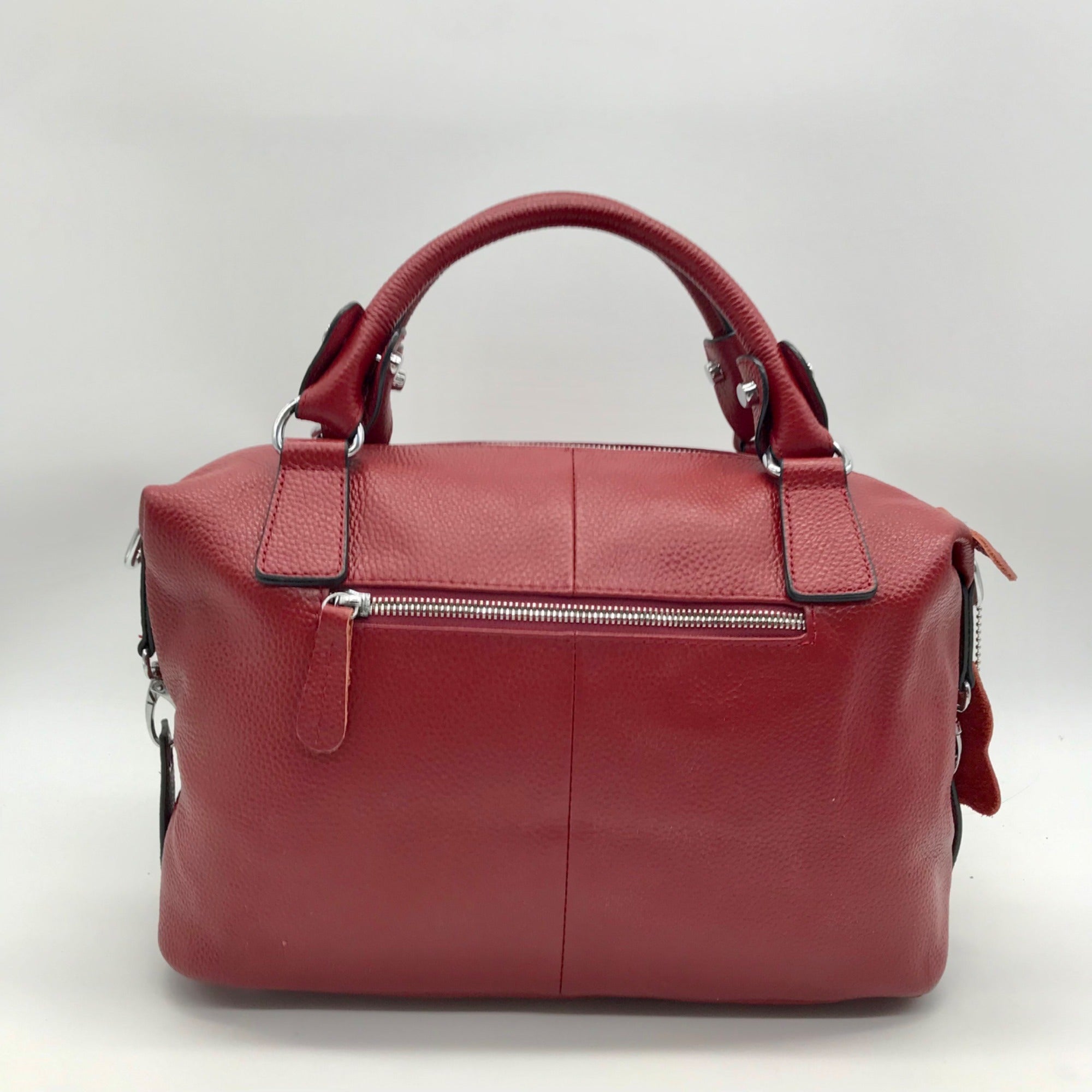Heshe Red Leather Satchel Bag