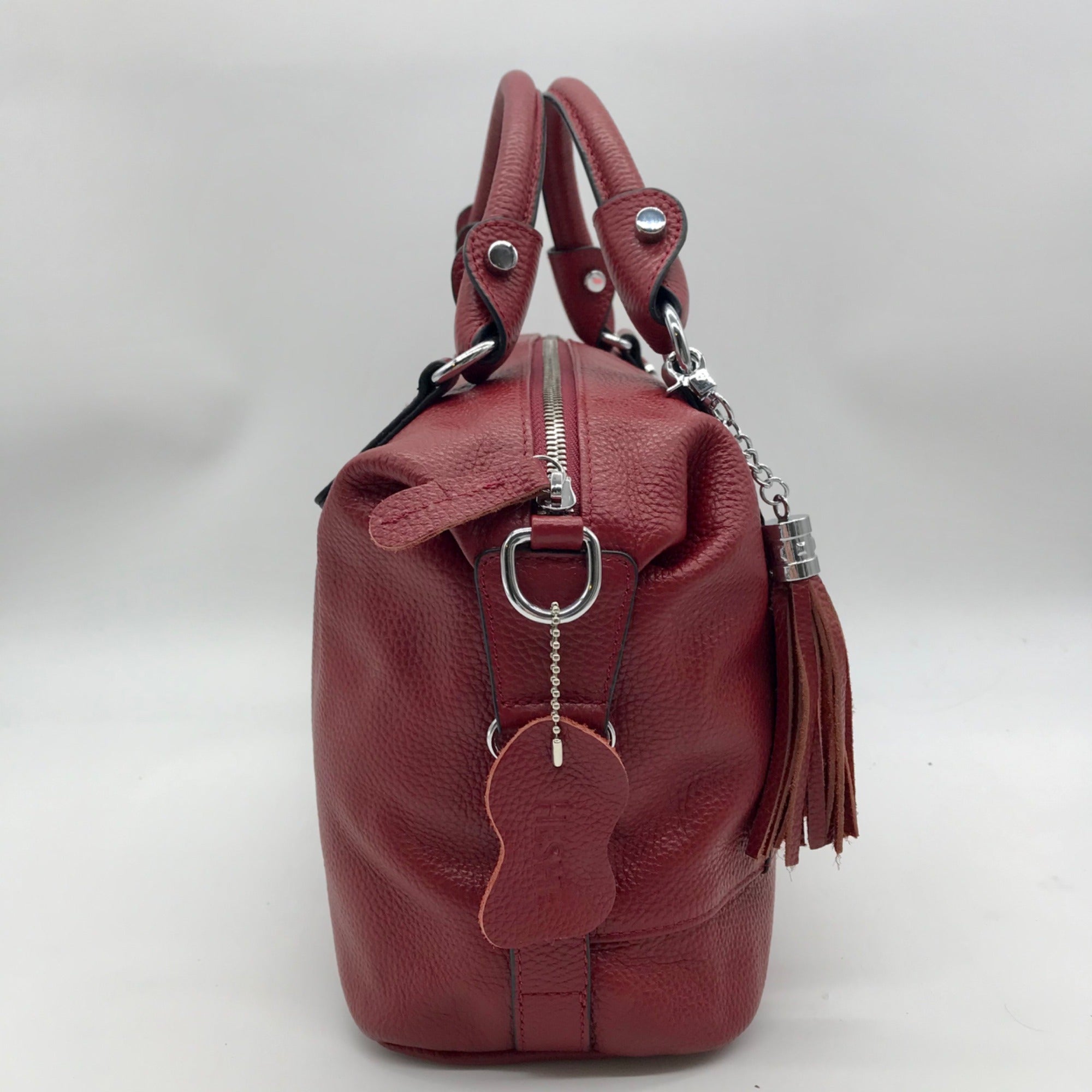 Heshe Red Leather Satchel Bag