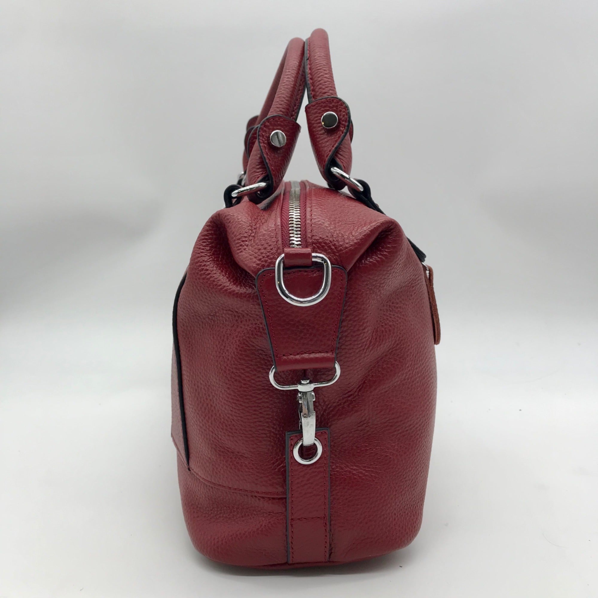 Heshe Red Leather Satchel Bag