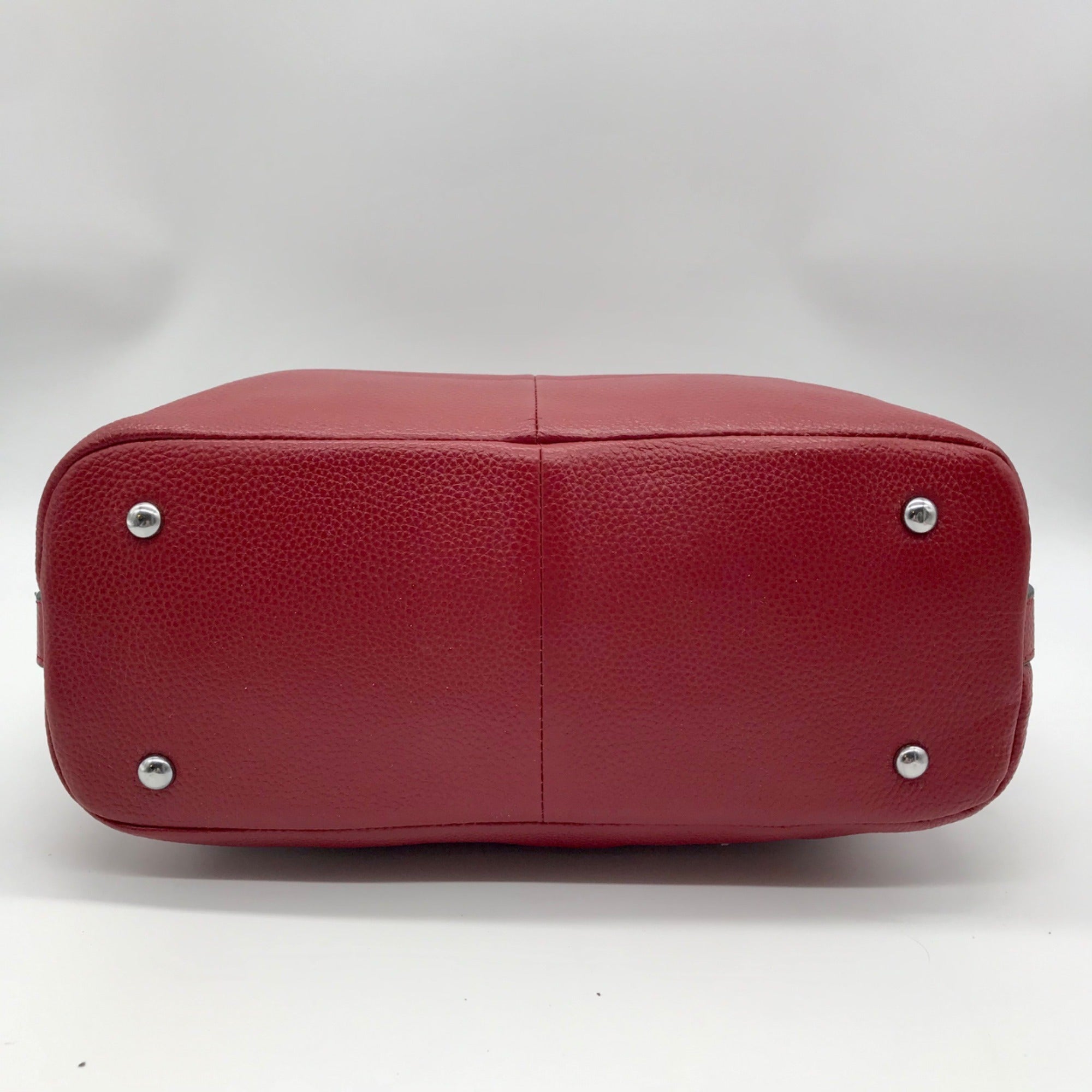 Heshe Red Leather Satchel Bag