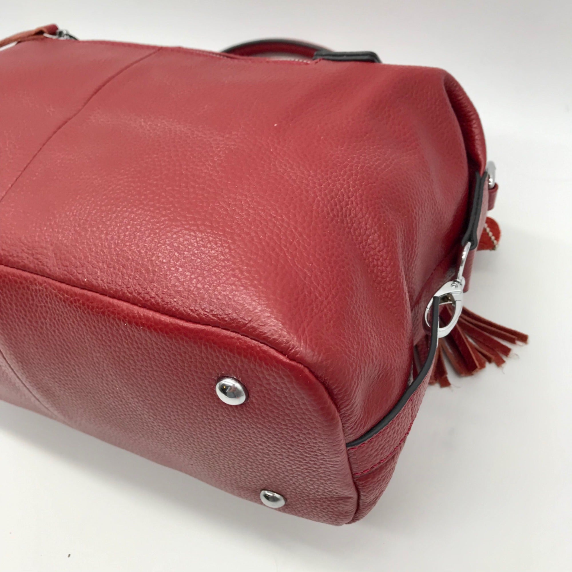 Heshe Red Leather Satchel Bag