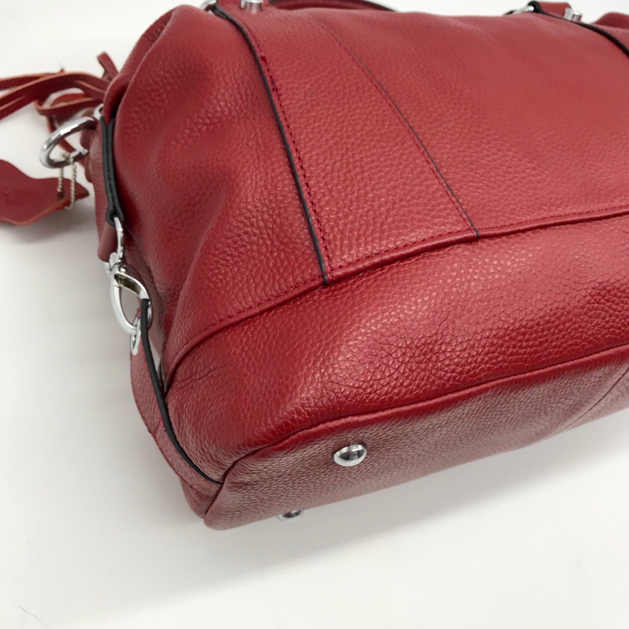 Heshe Red Leather Satchel Bag