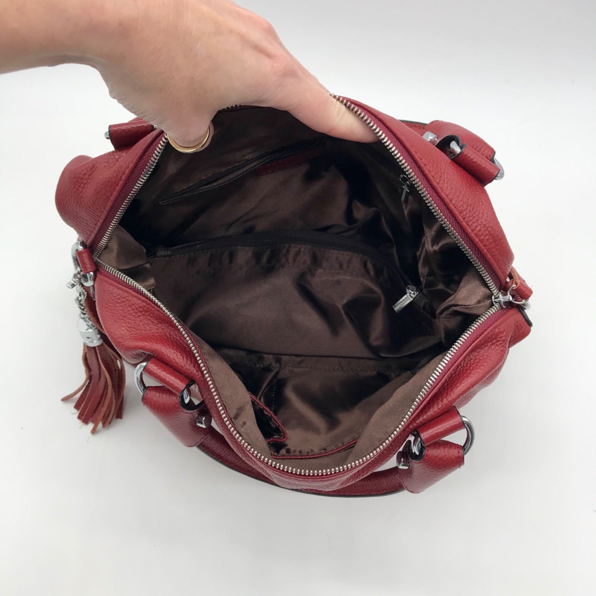 Heshe Red Leather Satchel Bag
