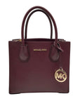 Michael Kors Burgundy Pebbled Leather Mercer Convertible Satchel