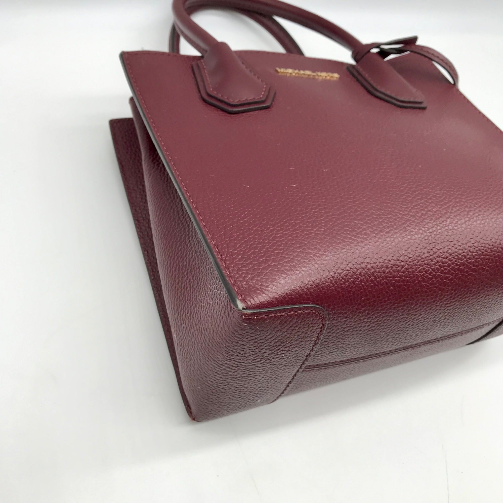 Michael Kors Burgundy Pebbled Leather Mercer Convertible Satchel