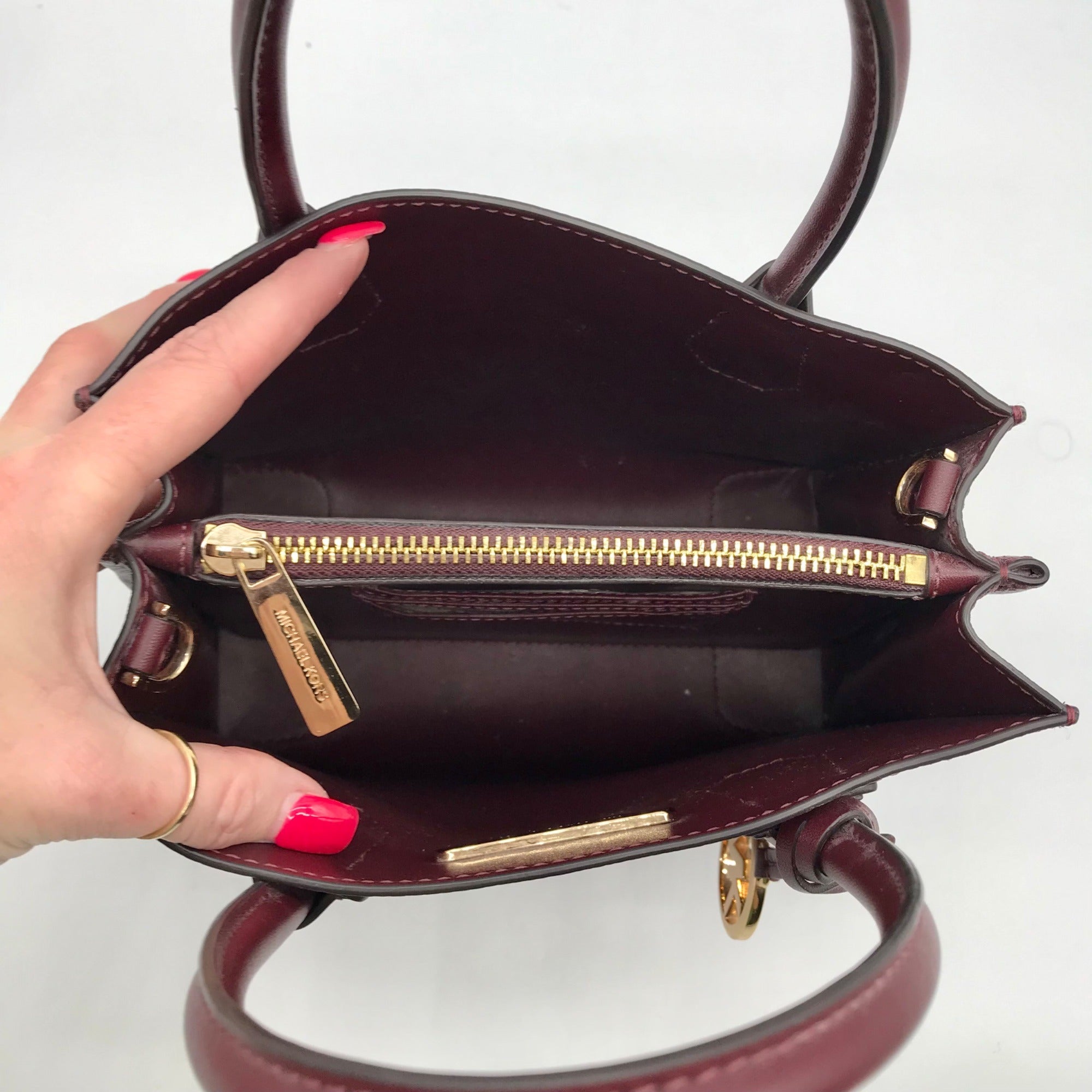 Michael Kors Burgundy Pebbled Leather Mercer Convertible Satchel