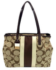 Coach Khaki Signature Canvas Logo Hamptons Stripe Tote Bag 10054