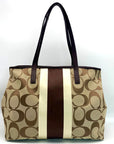 Coach Khaki Signature Canvas Logo Hamptons Stripe Tote Bag 10054