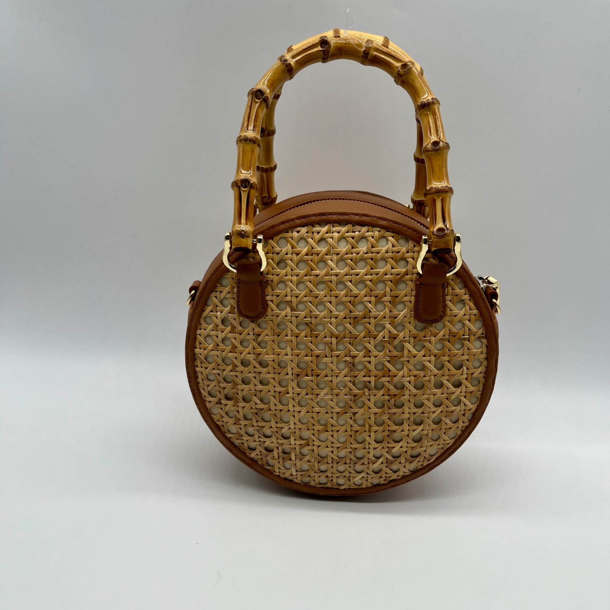 Talbots Tan And Brown Woven Rattan Handbag