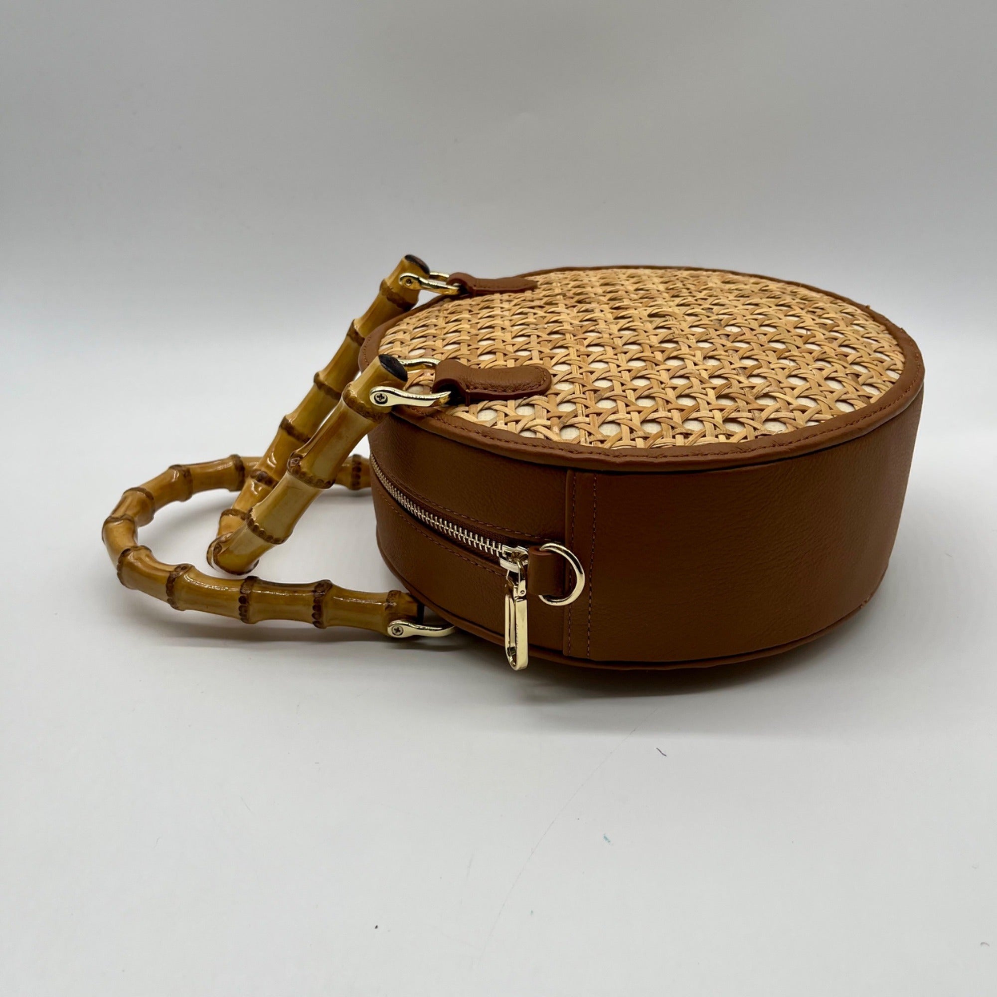 Talbots Tan And Brown Woven Rattan Handbag