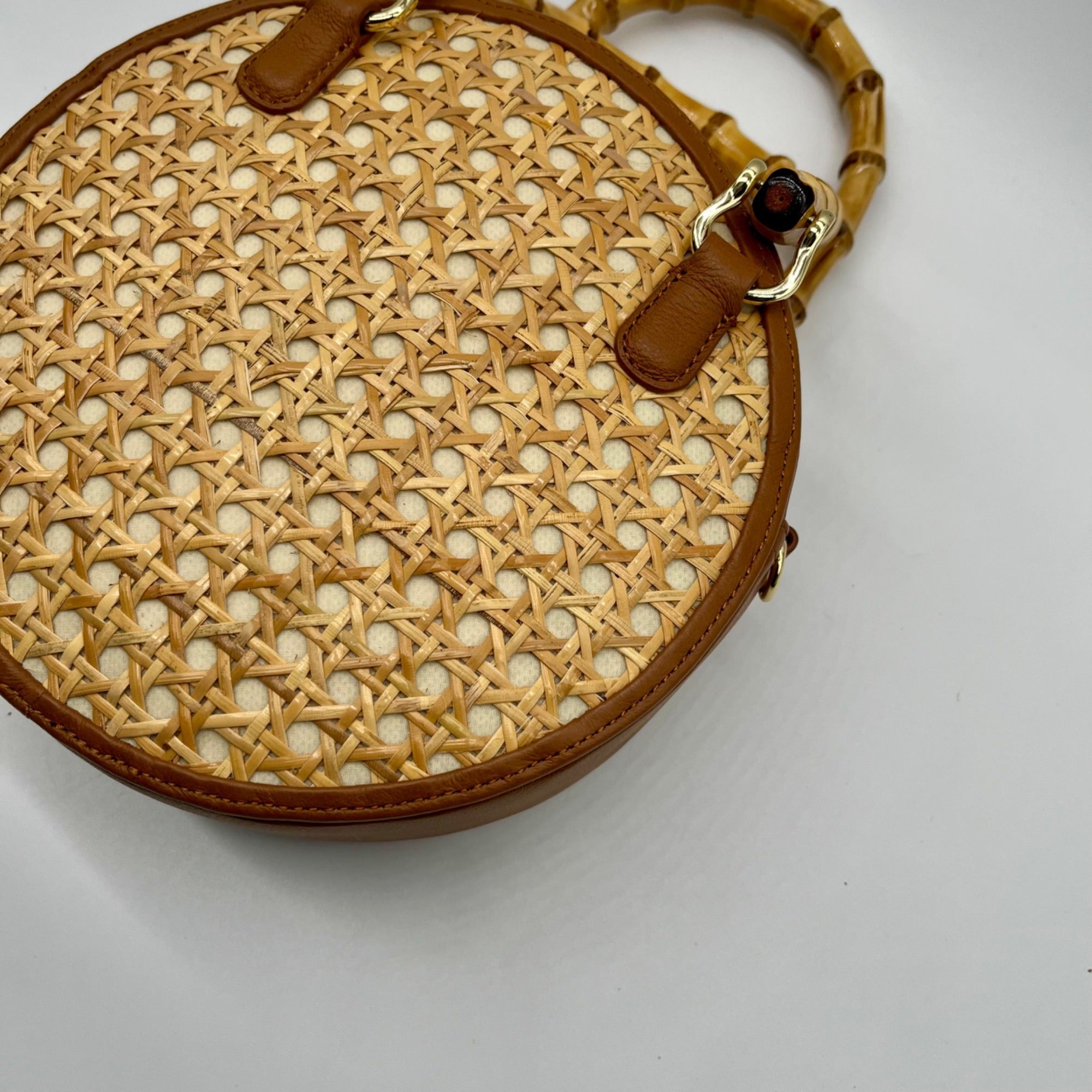 Talbots Tan And Brown Woven Rattan Handbag