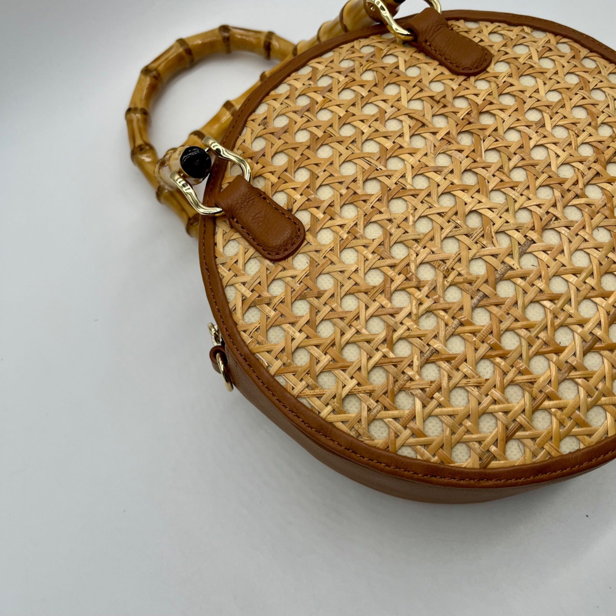 Talbots Tan And Brown Woven Rattan Handbag