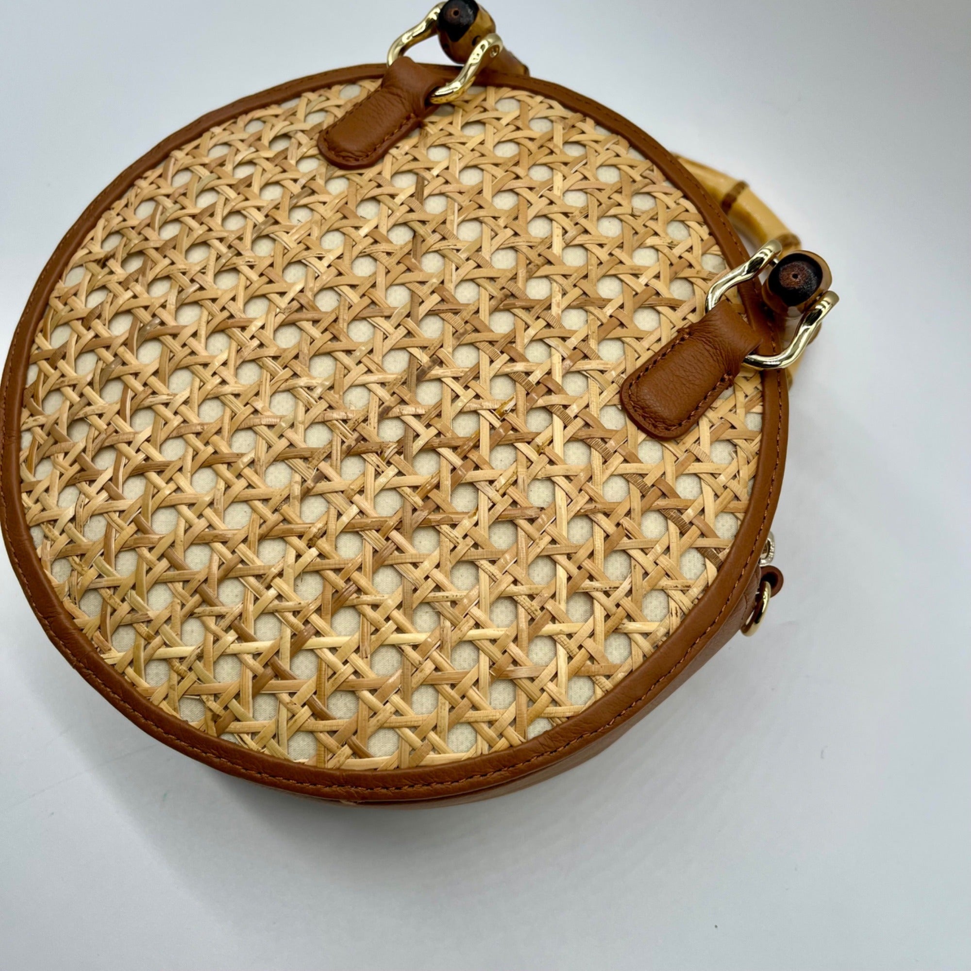 Talbots Tan And Brown Woven Rattan Handbag