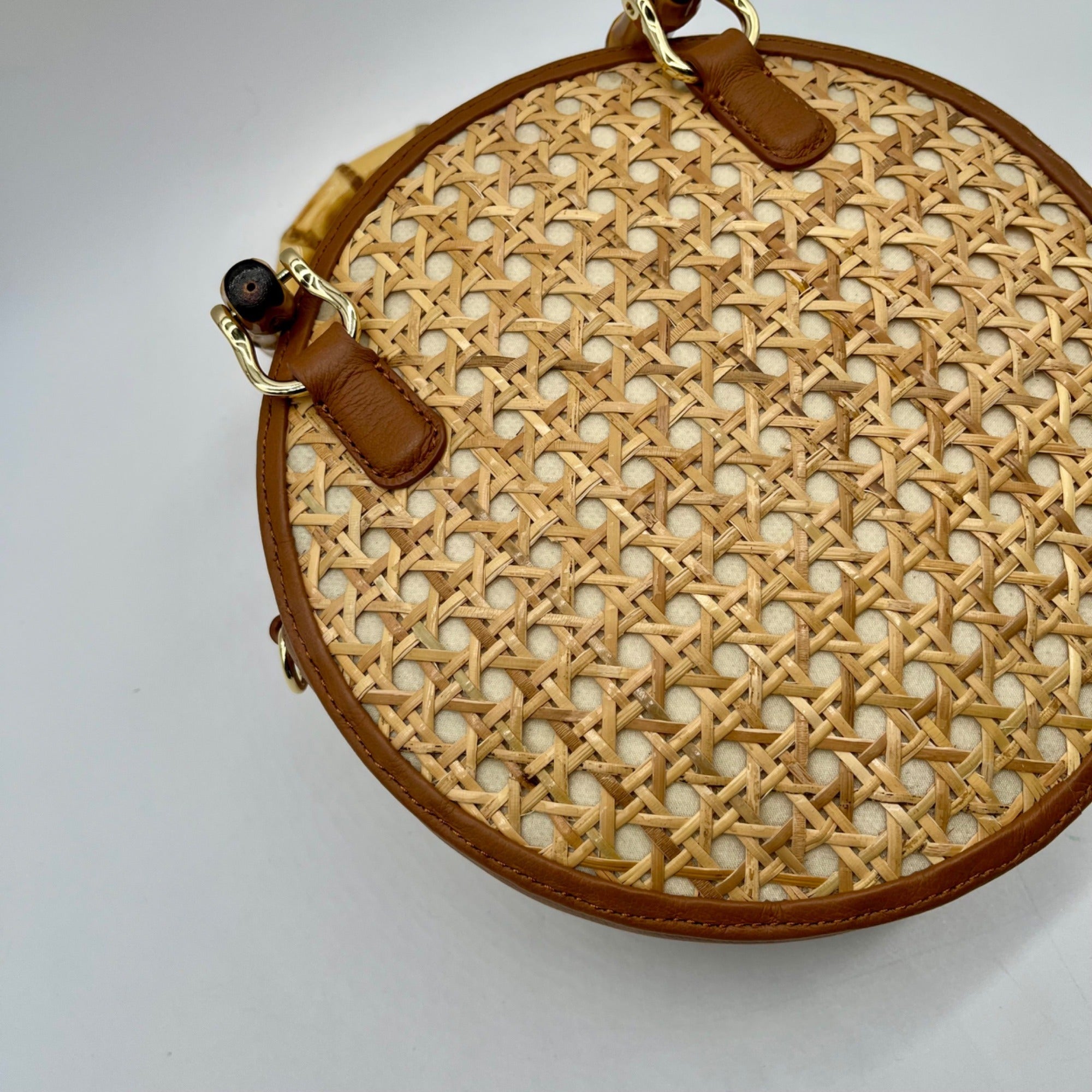 Talbots Tan And Brown Woven Rattan Handbag
