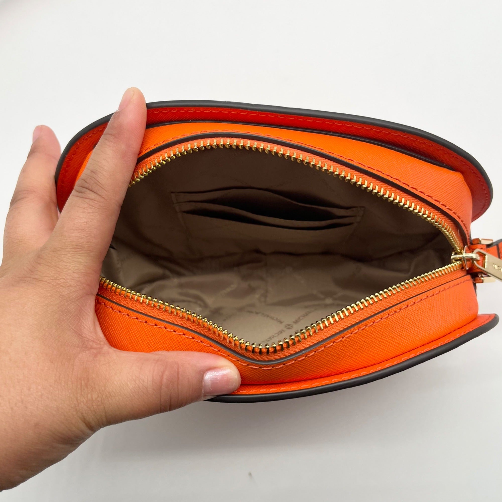 Michael Kors Orange Saffiano Leather Jet Set Poppy Travel Crossbody Bag