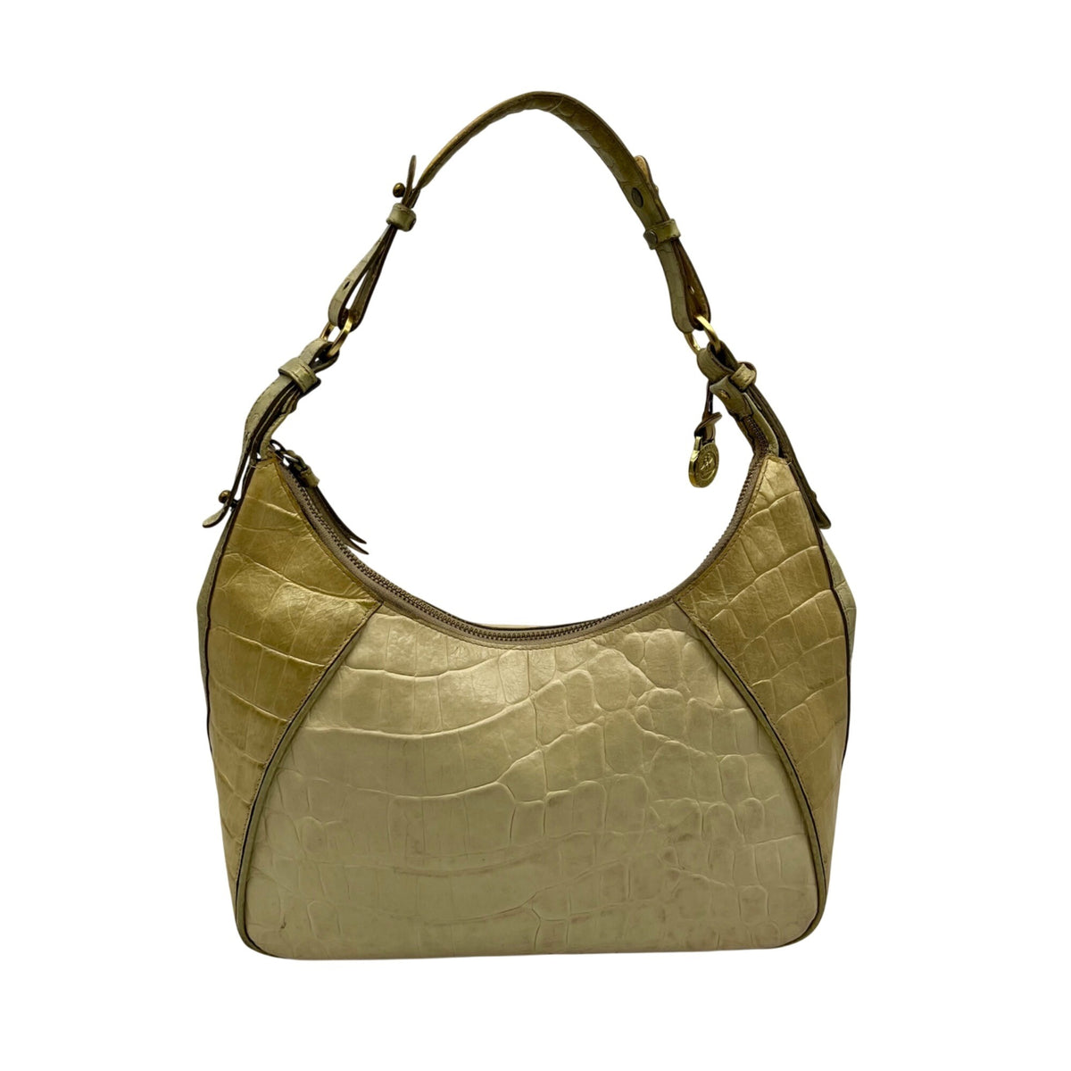 Brahmin Beige Crock-Embossed Leather Shoulder Bag