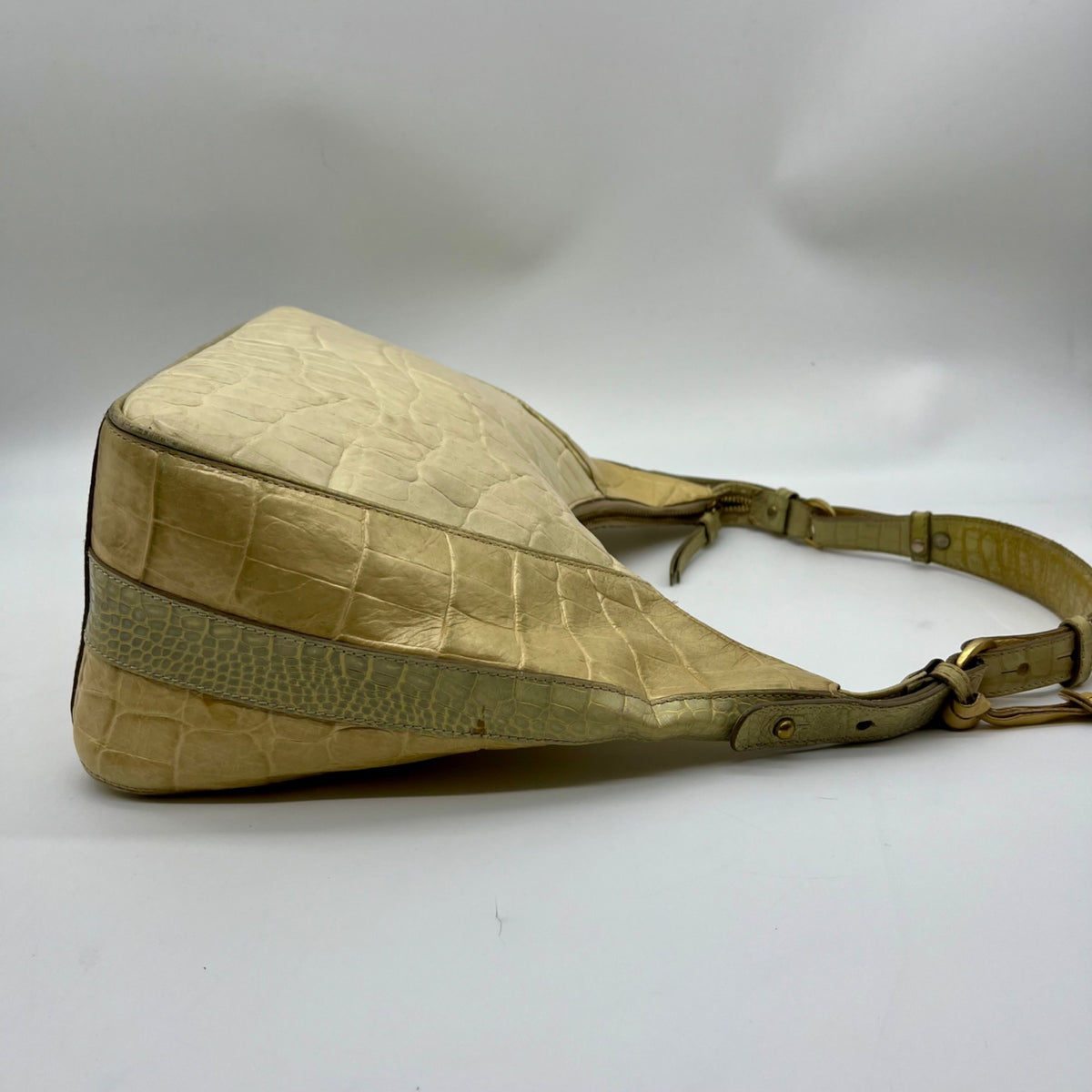 Brahmin Beige Crock-Embossed Leather Shoulder Bag