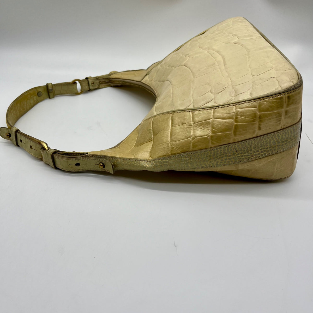 Brahmin Beige Crock-Embossed Leather Shoulder Bag