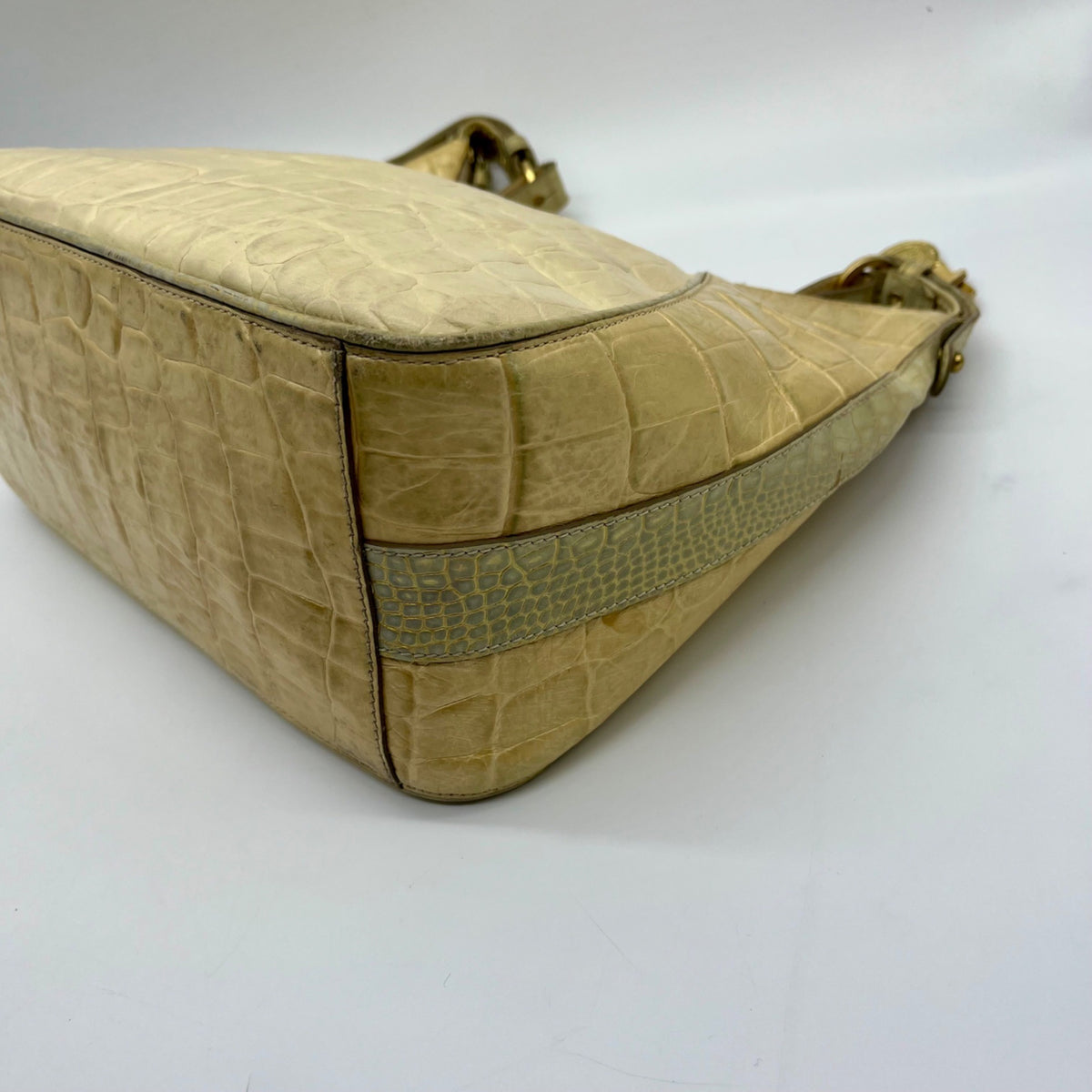 Brahmin Beige Crock-Embossed Leather Shoulder Bag