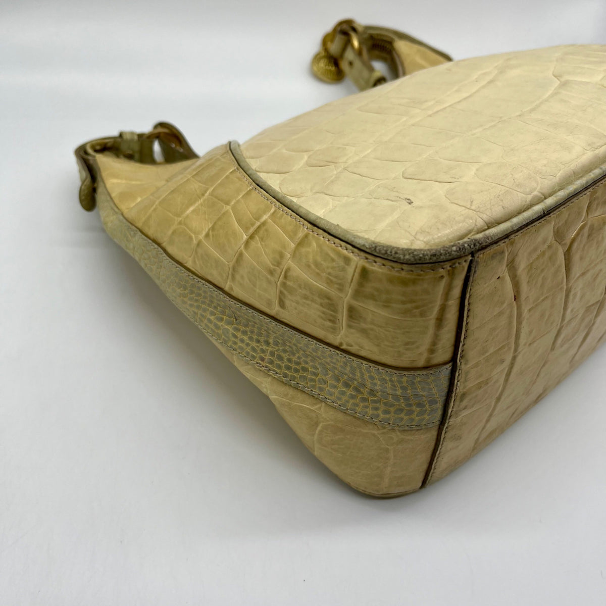Brahmin Beige Crock-Embossed Leather Shoulder Bag