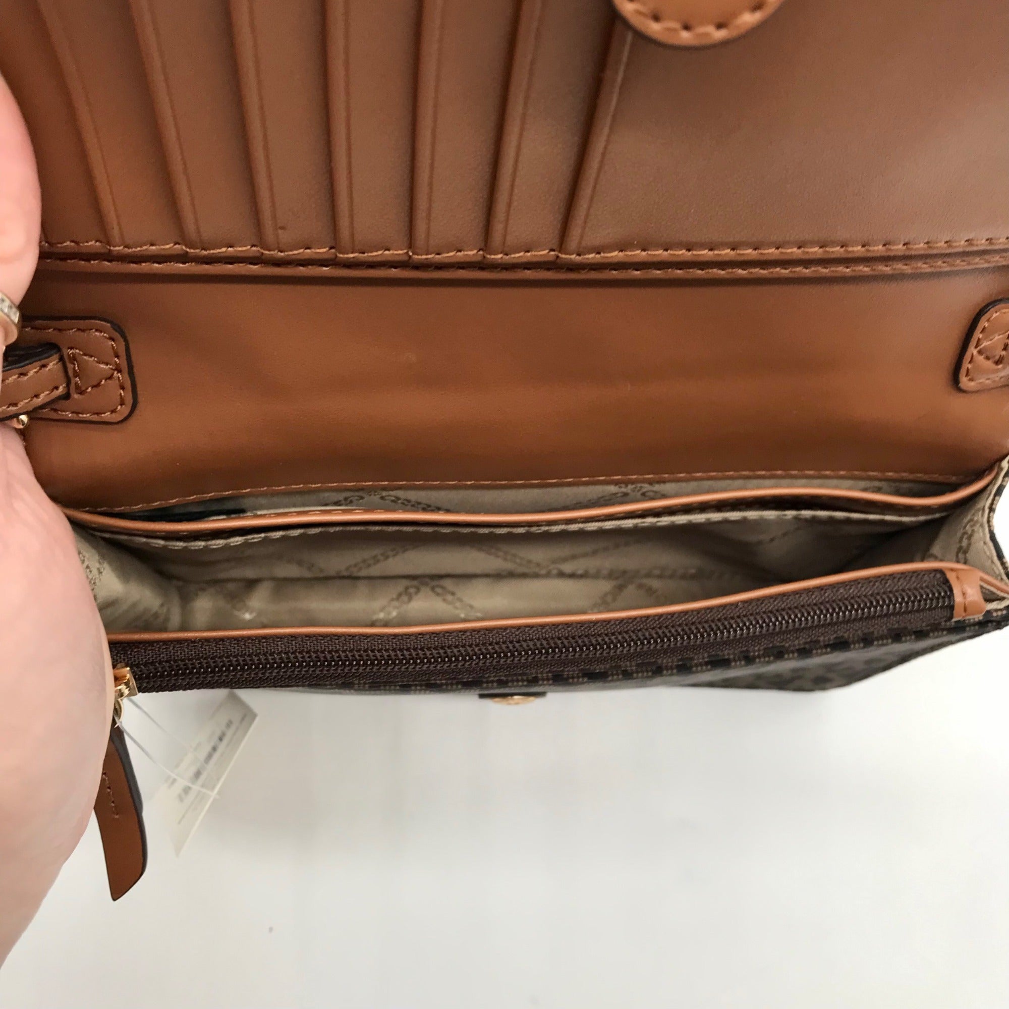 Michael Kors Brown/Acorn Nylon And Leather Logo Jet Set Crossbody Bag