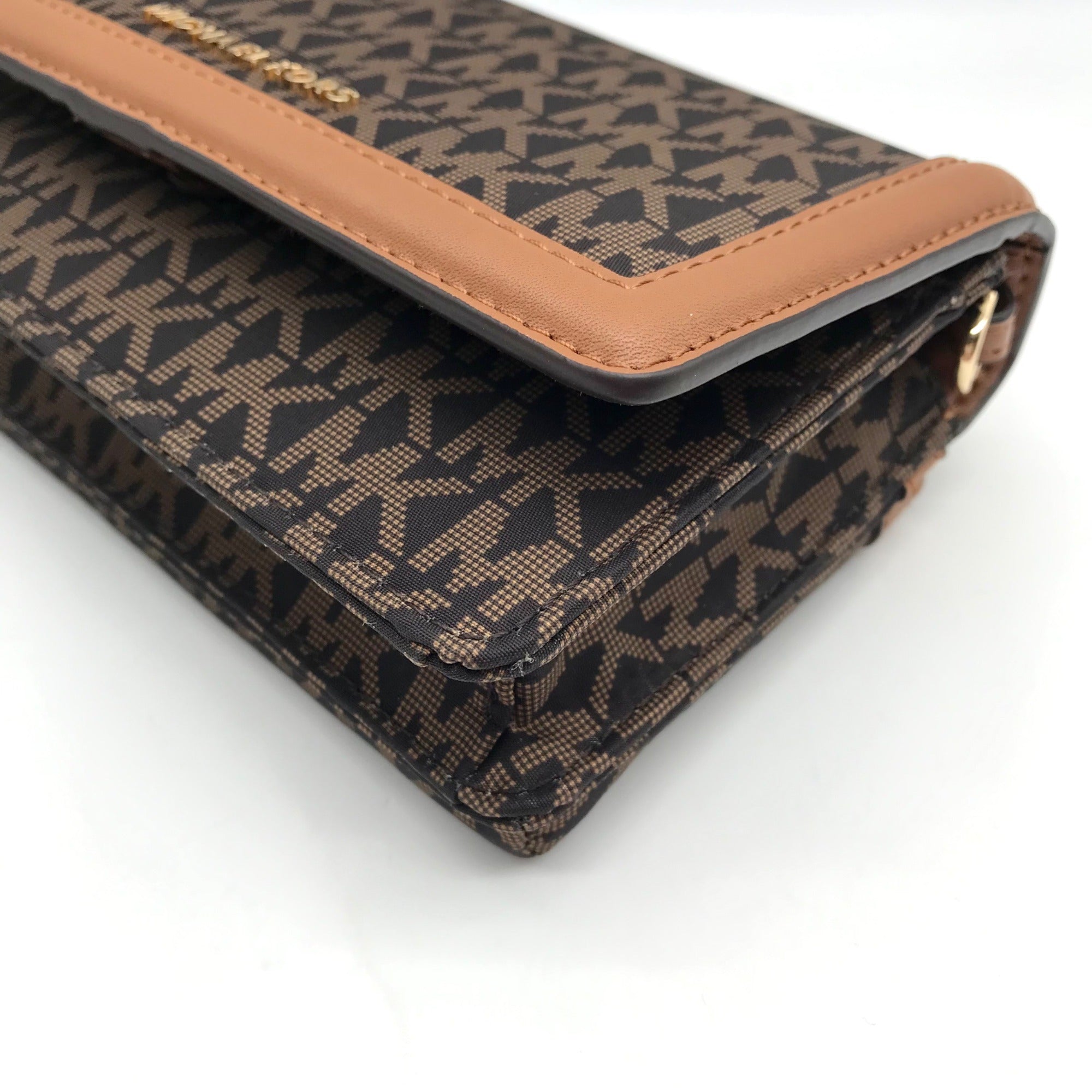 Michael Kors Brown/Acorn Nylon And Leather Logo Jet Set Crossbody Bag
