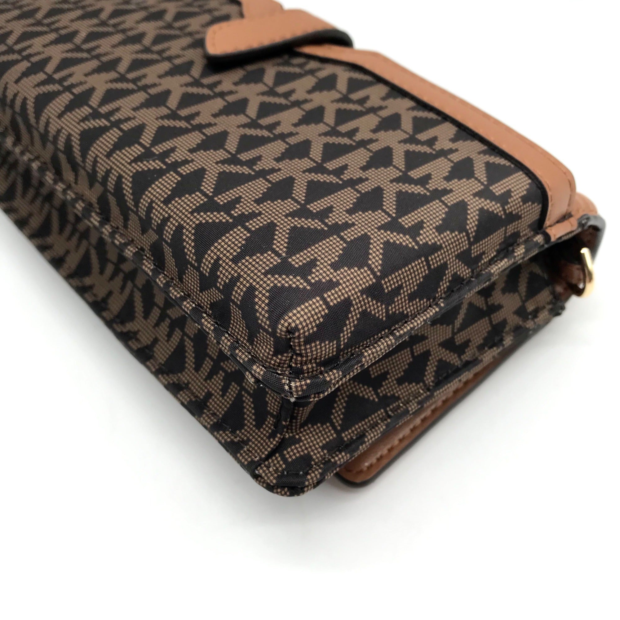 Michael Kors Brown/Acorn Nylon And Leather Logo Jet Set Crossbody Bag