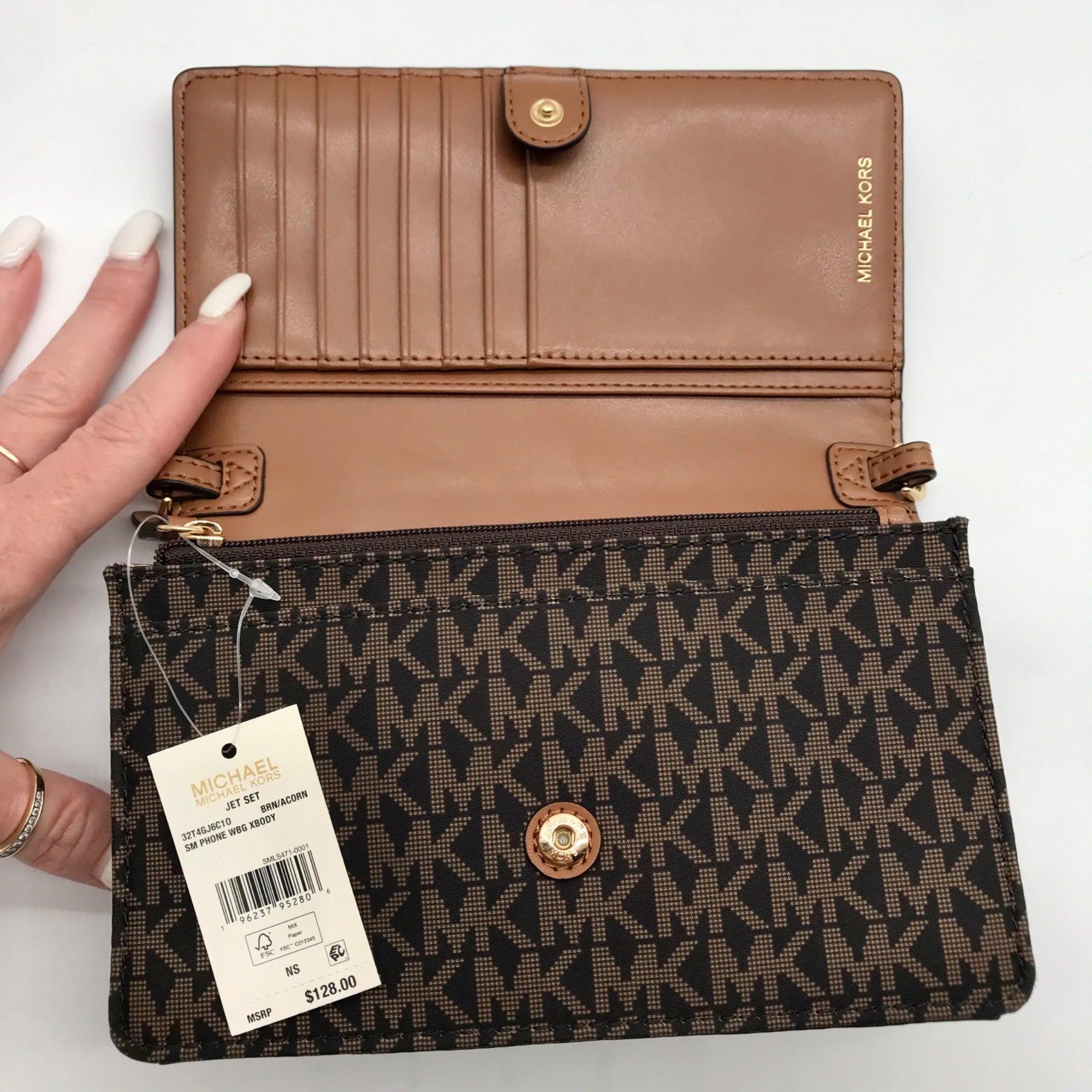 Michael Kors Brown/Acorn Nylon And Leather Logo Jet Set Crossbody Bag