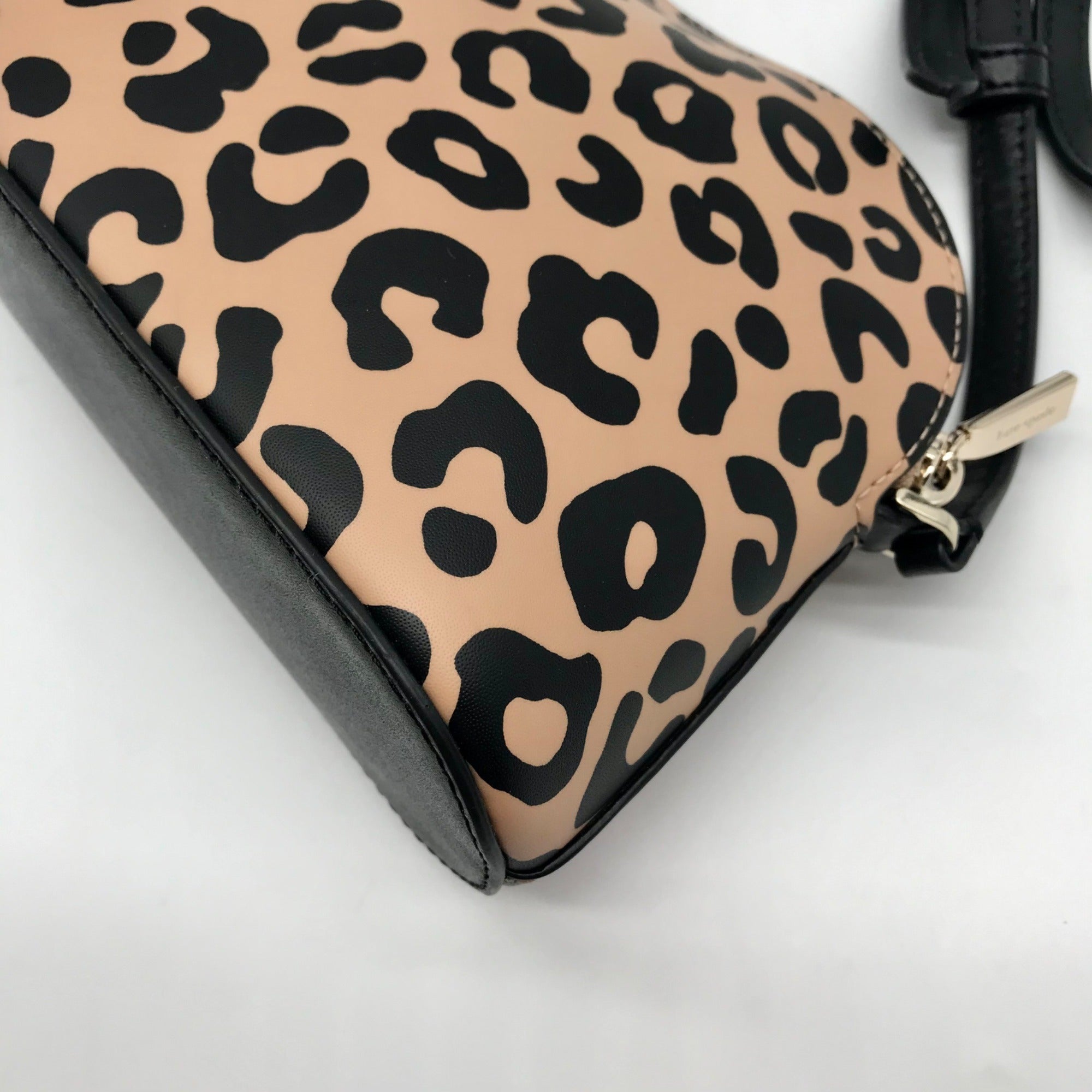 Kate Spade Tan &amp; Black Leather Kali Leopard Print Dome Crossbody