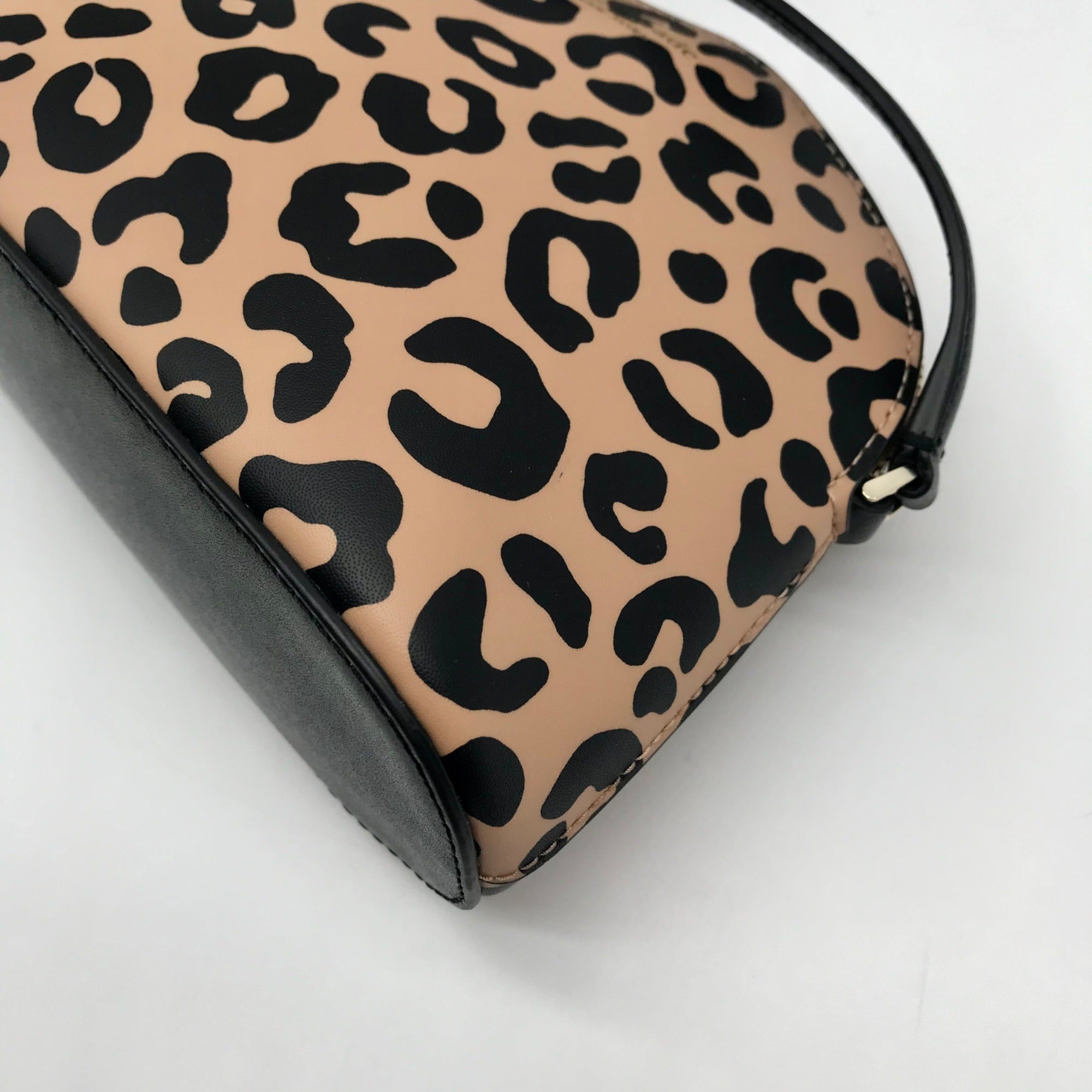Kate Spade Tan &amp; Black Leather Kali Leopard Print Dome Crossbody