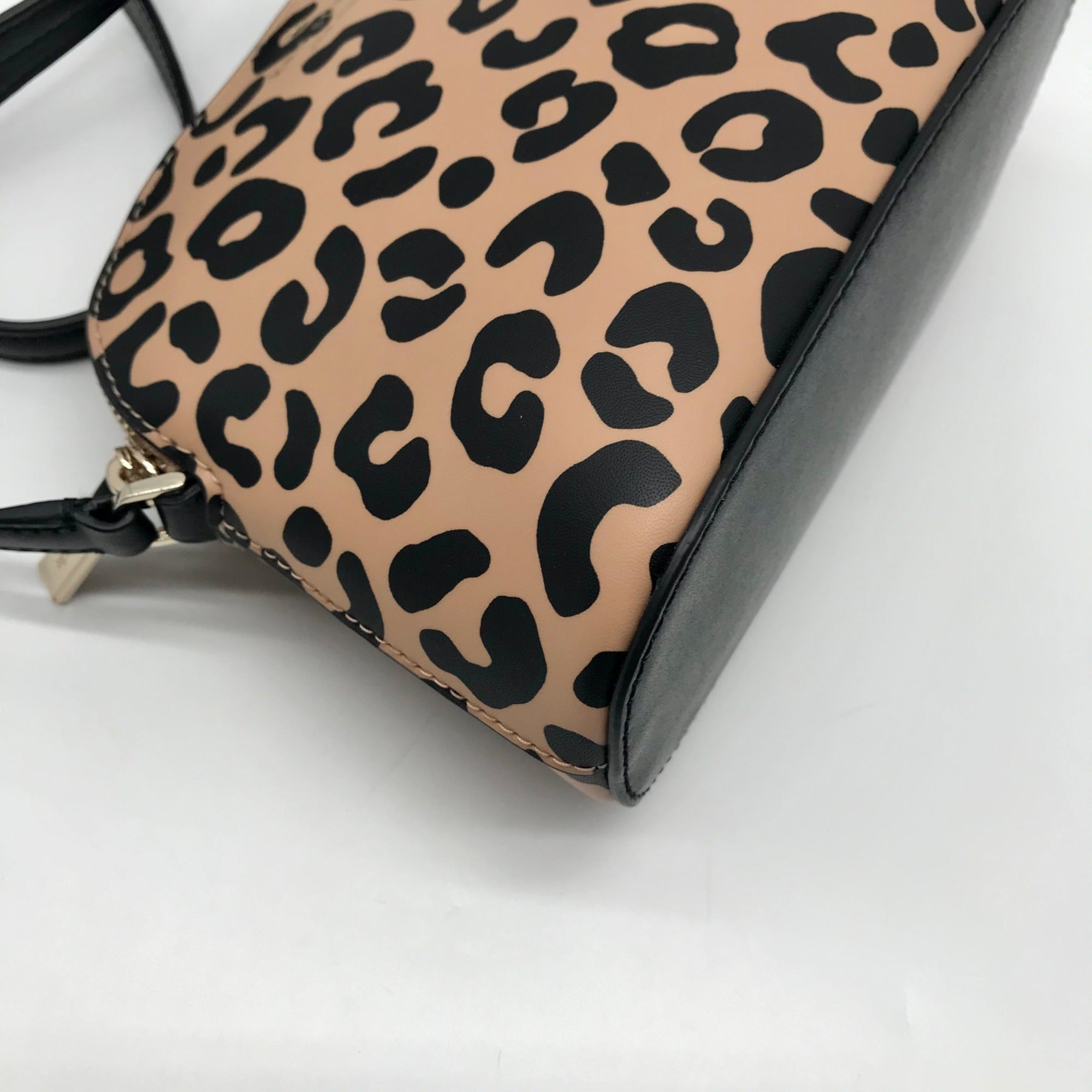 Kate Spade Tan &amp; Black Leather Kali Leopard Print Dome Crossbody